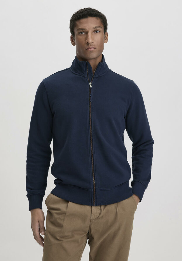 hessnatur Herren Sweat Zip-Jacke Regular aus Bio-Baumwolle - blau - Größe 50