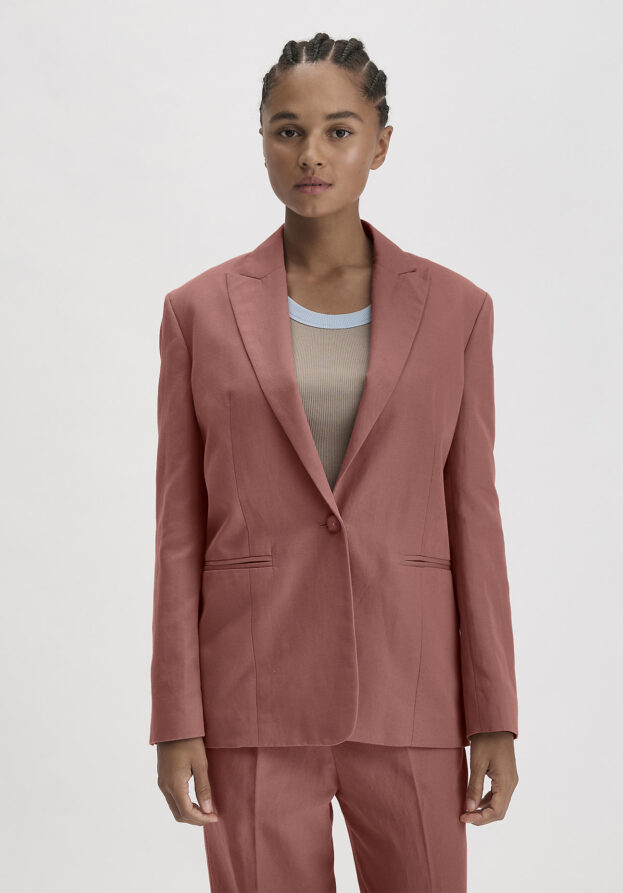 hessnatur Damen Blazer Relaxed aus Bio-Baumwolle mit Leinen - braun - Größe 44