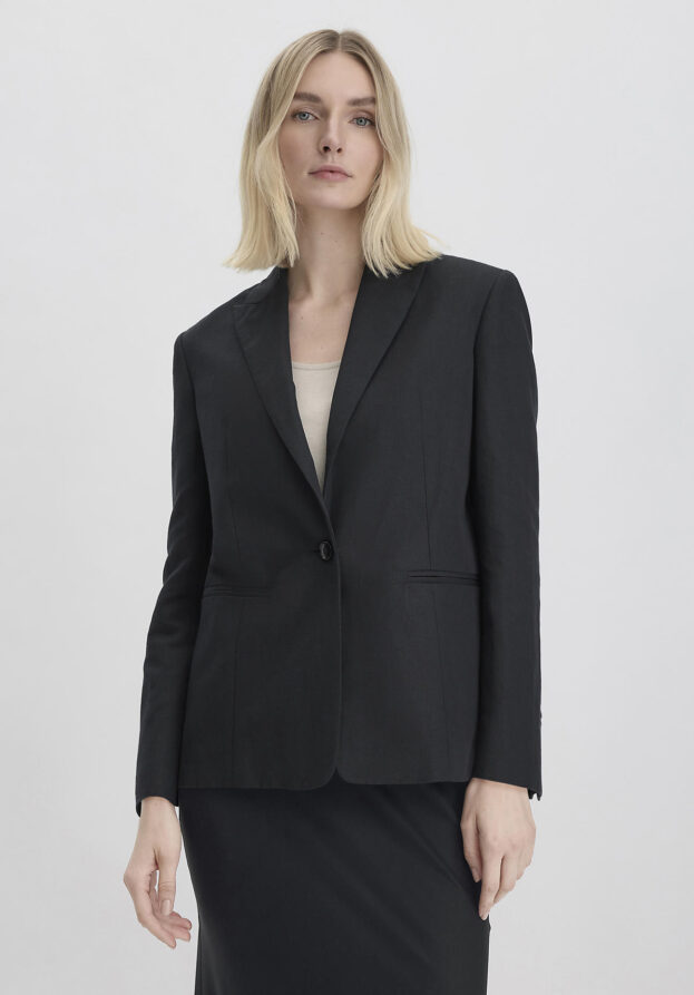 hessnatur Damen Blazer Relaxed aus Bio-Baumwolle mit Leinen - schwarz - Größe 40