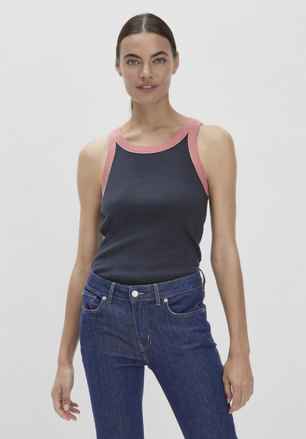 hessnatur Damen Rib Jersey Top Slim aus weicher Bio-Baumwolle - blau - Größe 42