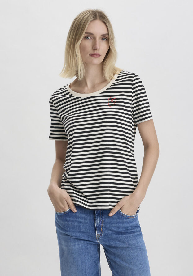 hessnatur Damen Streifen T-Shirt Relaxed aus Bio-Baumwolle - schwarz - Größe 34